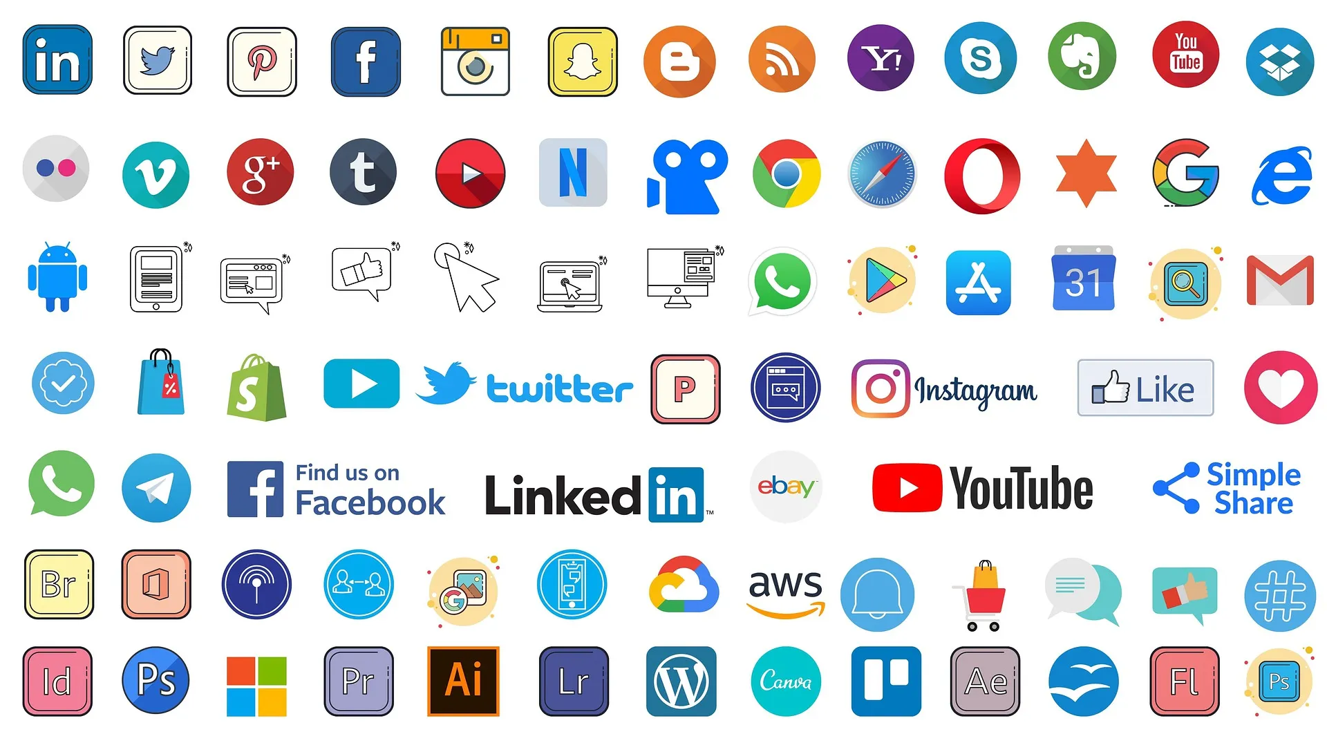Grid of social profile icons.